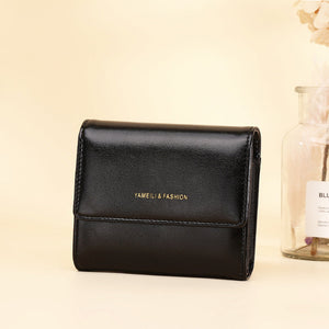 Wallet Short Card Oil Wax Leather Wallet Gift for Her - Black