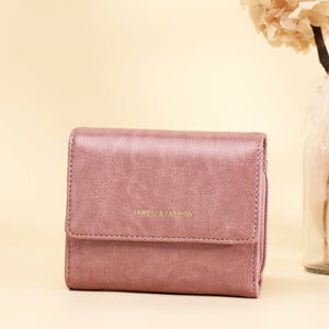 Wallet Short Card Oil Wax Leather Wallet Gift for Her - Pink