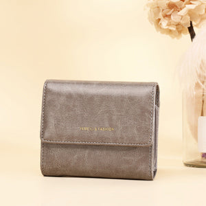 Wallet Short Card Oil Wax Leather Wallet Gift for Her - Grey