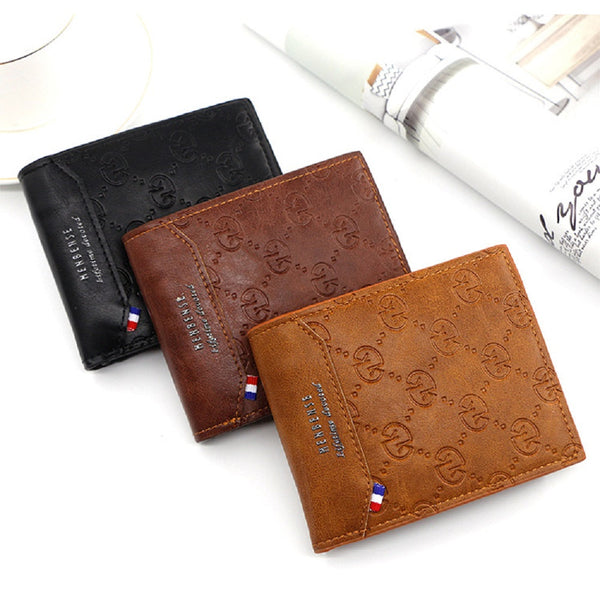 Men's Short Leather Bifold Wallet Business Casual Embossed Wallet Father's Day Gifts - CustomPhotoWallet