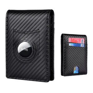 Bifold Men's Leather Wallet Card Holder with Money Clip for AirTag - CustomPhotoWallet