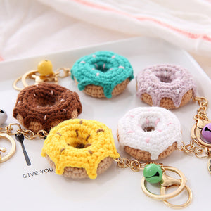 Crochet Fruit Keychain Cute Food Donut Knitted Car Keyring Bag Decorations Gifts for Her