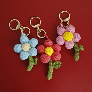 Crochet Flower Keychain Handmade Knitted Bouquet Keychain for Birthday Gift