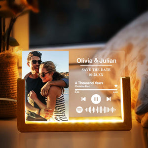 Anniversary Gifts Save the Date Personalized Photo Acrylic Song Plaque Custom Night Light Lamp With Spotify Code Gift for Lover