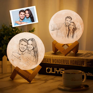 Custom 3D Printing Photo Moon Lamp Double-Sided Magic Lunar - Touch Two/Three/Remote control 16 Colors(10cm-20cm)