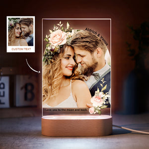 Custom Photo Print with Flowers Colorful Lamp Personalized Acrylic Night Light Engagement Gift