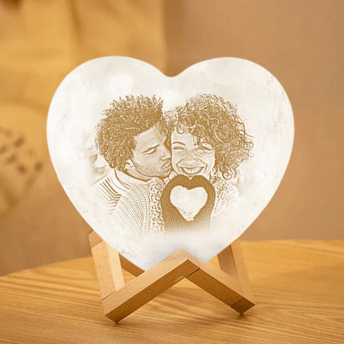 Couple Gifts Custom Photo Moon Lamp Heart Lamp Personalized Night Light 3D Printed (10-15cm) Gifts For Her