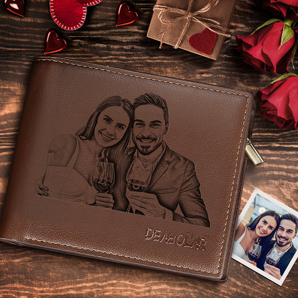 Custom Men's Photo Wallet Gifts For Him Brown