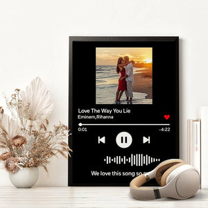 Valentine's Day Gifts Custom Scannable Music Wood Frame Painting With Text Personalized Song Gifts - Black