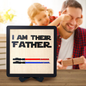 Father's Day Gifts Personalized Lightsaber I Am Their Father Wooden Sign for Dad - CustomPhotoWallet