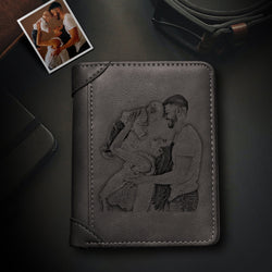 Personalized Photo Leather Bifold Wallets with a Coin Purse & ID Window Pocket Men's Vertical Gray Wallet