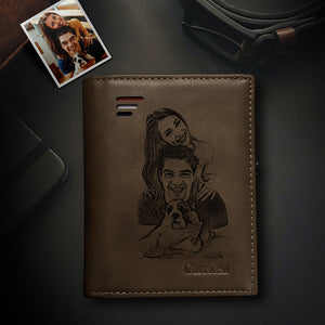 Custom Wallets Photo Wallet Engraved Vertical Wallet RFID Blocking Wallet with Zipper Coin Pouch