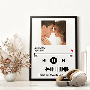 Custom Scannable Music Wood Frame Painting With Text Personalized Song Gifts - White